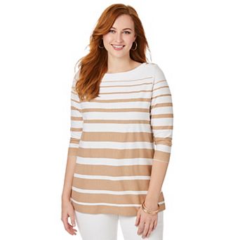 Jessica London Women's Plus Size Stretch Cotton Boatneck Tunic