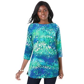 Jessica London Women's Plus Size Stretch Cotton Boatneck Tunic