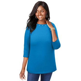 Jessica London Women's Plus Size Stretch Cotton Boatneck Tunic
