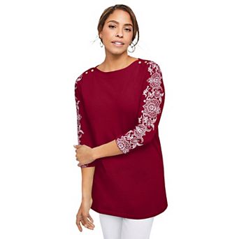 Jessica London Women's Plus Size Stretch Cotton Boatneck Tunic
