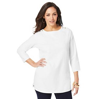 Jessica London Women's Plus Size Stretch Cotton Boatneck Tunic