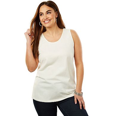 Jessica London Women's Plus Size Stretch Cotton Horseshoe Neck Tank