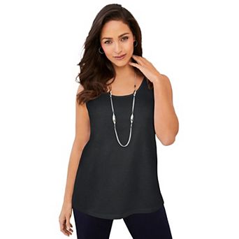 Jessica London Women's Plus Size Stretch Cotton Horseshoe Neck Tank