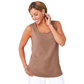 Jessica London Women's Plus Size Stretch Cotton Horseshoe Neck Tank