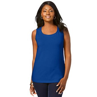 Jessica London Women's Plus Size Stretch Cotton Horseshoe Neck Tank