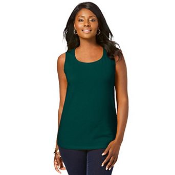 Jessica London Women's Plus Size Stretch Cotton Horseshoe Neck Tank