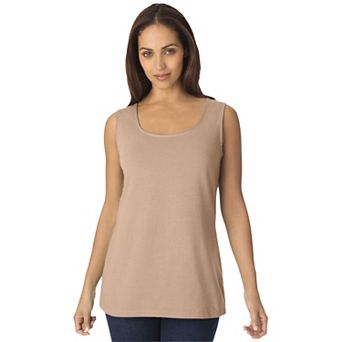 Jessica London Women's Plus Size Stretch Cotton Horseshoe Neck Tank
