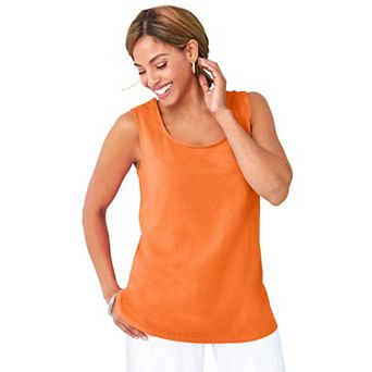 Jessica London Women's Plus Size Stretch Cotton Horseshoe Neck Tank
