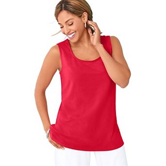 Jessica London Women's Plus Size Stretch Cotton Horseshoe Neck Tank