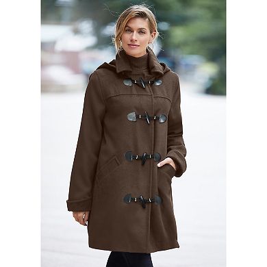 Jessica London Women's Plus Size Hooded Toggle Wool Coat
