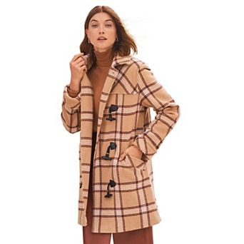 Jessica London Women's Plus Size Hooded Toggle Wool Coat