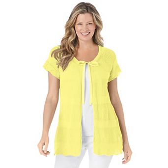 Woman Within Plus Size Tie-Neck Pointelle Cardigan Sweater