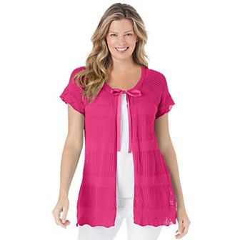 Woman Within Plus Size Tie-Neck Pointelle Cardigan Sweater