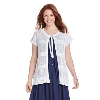Woman Within Plus Size Tie-Neck Pointelle Cardigan Sweater