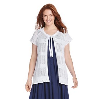Woman Within Plus Size Tie-Neck Pointelle Cardigan Sweater
