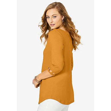Jessica London Women's Plus Size Stretch Cotton Lattice Boatneck Tunic