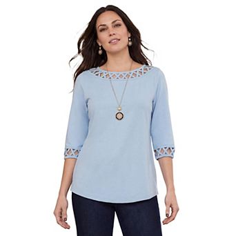 Jessica London Women's Plus Size Stretch Cotton Lattice Boatneck Tunic
