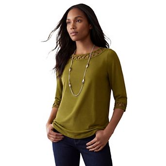 Jessica London Women's Plus Size Stretch Cotton Lattice Boatneck Tunic
