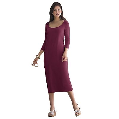 burgundy t shirt dress EsEiCo Womens Tee Solid Round Neck Short Sleeve Tee Summer Dress Short Tshirt Dress Maroon at Amazon Women's Clothing store selling Halienow with the added drama of a maxi length and side Jessica London Stretch Cotton T-Shirt