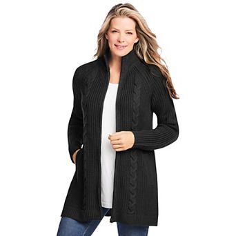Woman Within Plus Size Cabled Zip-Front Cardigan
