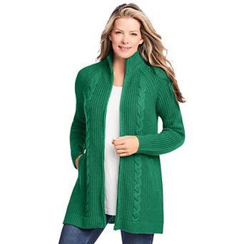 Woman Within Plus Size Cabled Zip-Front Cardigan