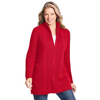 Woman Within Plus Size Cabled Zip-Front Cardigan