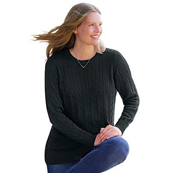 Woman Within Plus Size Cable Knit Pullover Crewneck Sweater