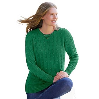 Woman Within Plus Size Cable Knit Pullover Crewneck Sweater