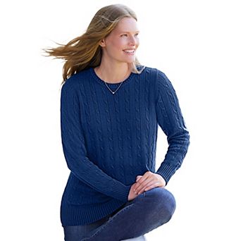 Woman Within Plus Size Cable Knit Pullover Crewneck Sweater