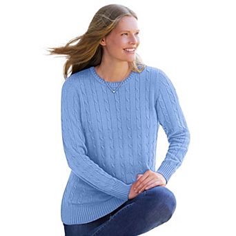 Woman Within Plus Size Cable Knit Pullover Crewneck Sweater