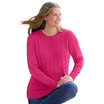 Woman Within Plus Size Cable Knit Pullover Crewneck Sweater