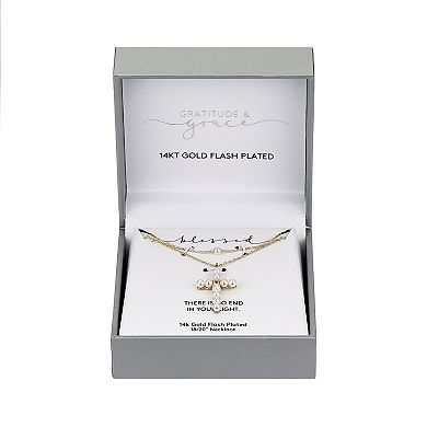 Gratitude & Grace Simulated Pearl & Cubic Zirconia Cross Layered Pendant Necklace