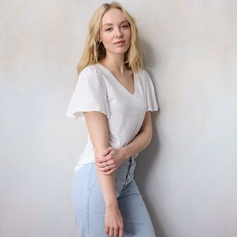 Women's LC Lauren Conrad V-Neck Flutter Sleeve Tee