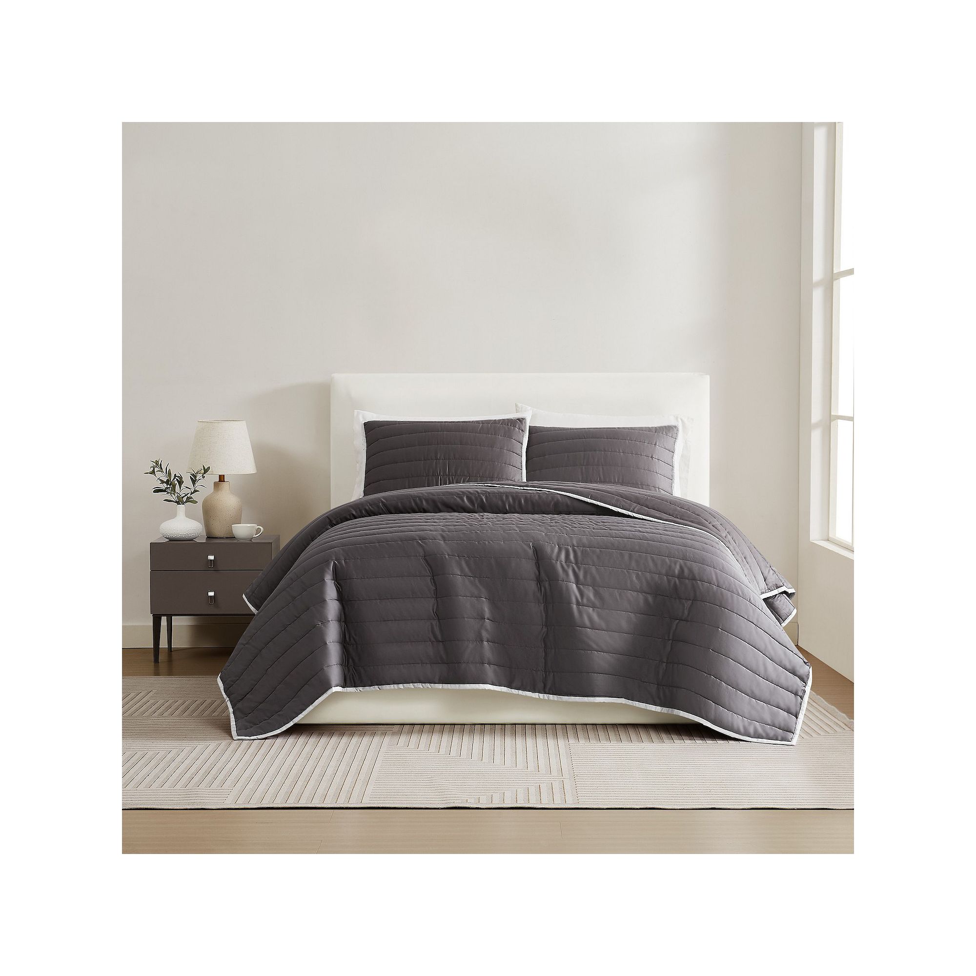 Christian Siriano NY® Cotton Sateen Blush Quilt Set with Shams, Dark Gray