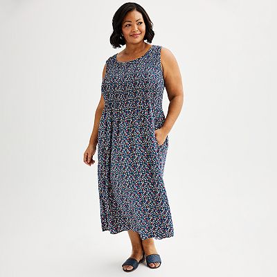 midi swing dress plus size LWavelet Women's Plus Size Sleeveless Swing Dress Pleated Bodice Casual  Loose Fit Midi Dress Black 6XL