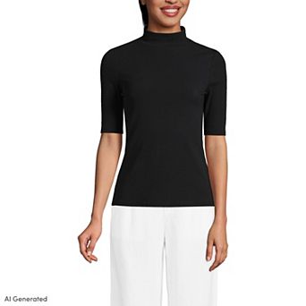Women's Lands' End Elbow Sleeve Polished Rib Mockneck Top