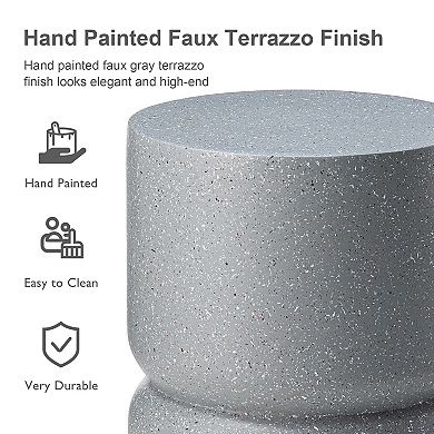 Glitzhome Antique Decorative Garden Stool, Faux Terrazzo Accent Table