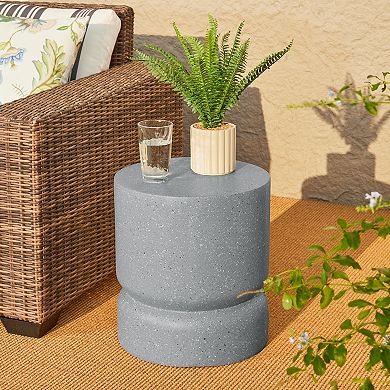 Glitzhome Antique Decorative Garden Stool, Faux Terrazzo Accent Table