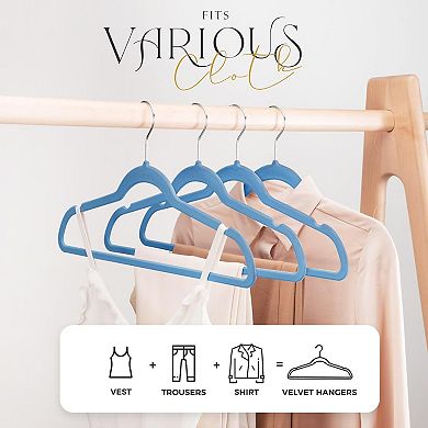 House Day 17.5 Inch Hook Velvet Hangers Blue