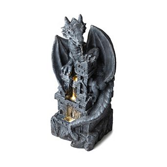 Glitzhome Mystical Gothic Dragon Perched Atop The Castle Sculptural