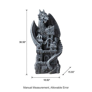 Glitzhome Mystical Gothic Dragon Perched Atop The Castle Sculptural