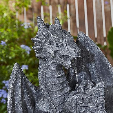 Glitzhome Mystical Gothic Dragon Perched Atop The Castle Sculptural