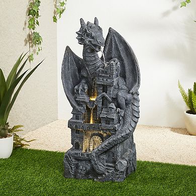 Glitzhome Mystical Gothic Dragon Perched Atop The Castle Sculptural
