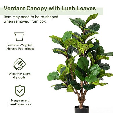 Glitzhome 3.5ft Artificial Fiddle Leaf Fig Tree For Home Decor In Pot