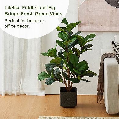 Glitzhome 3.5ft Artificial Fiddle Leaf Fig Tree For Home Decor In Pot