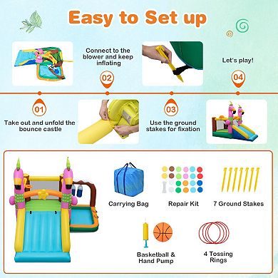 7-in-1 Flamingo Inflatable Bounce House With Slide Without Blower