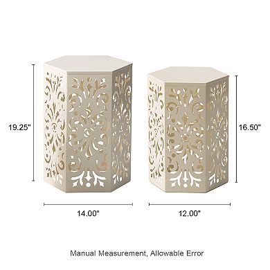 Glitzhome Outdoor Side Tables Set Of 2 Decorative Garden Stools
