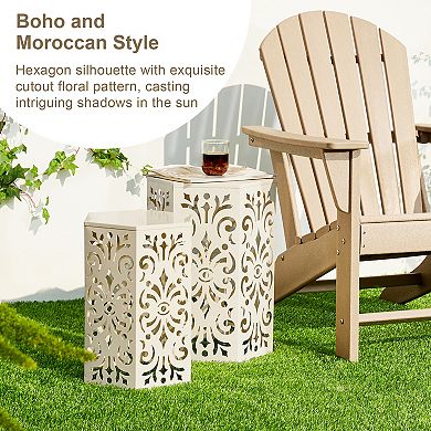 Glitzhome Outdoor Side Tables Set Of 2 Decorative Garden Stools