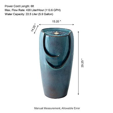 Glitzhome Oversized Ceramic Vase Outdoor Water Fountain
