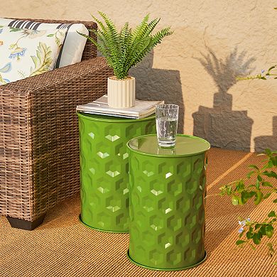Glitzhome Outdoor Side Tables Set Of 2, Decorative Garden Stools/accent Table/plant Stand